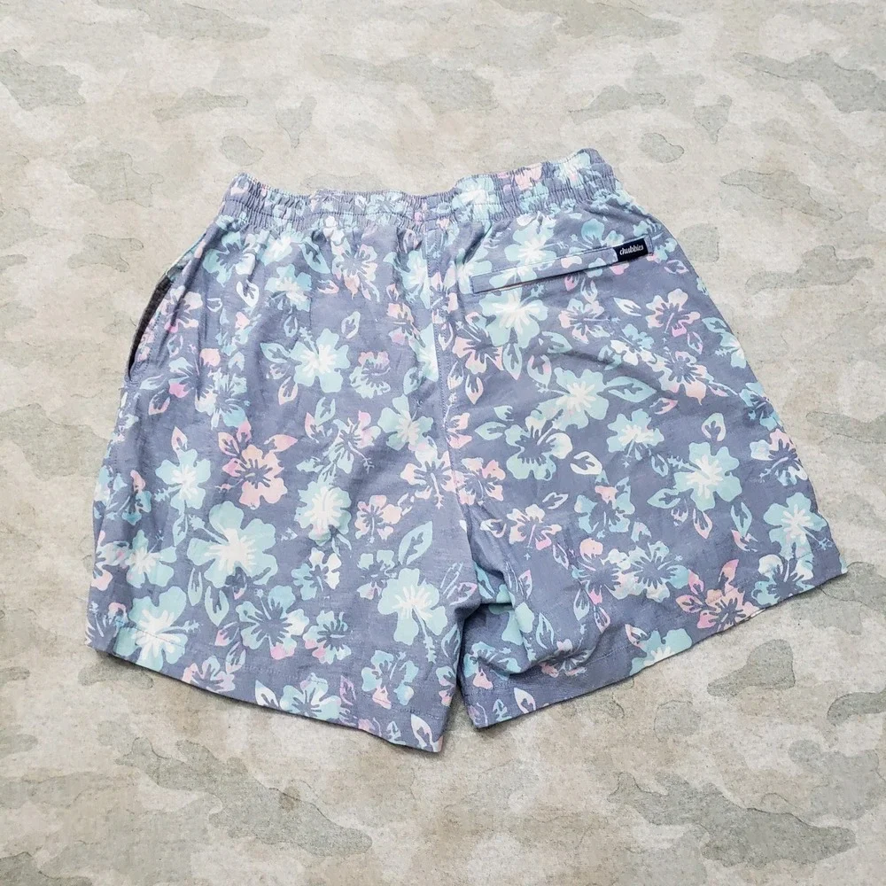 Chubbies Swim Trunks Mens Small Blue Floral Hibiscus Pockets Drawstring Lined